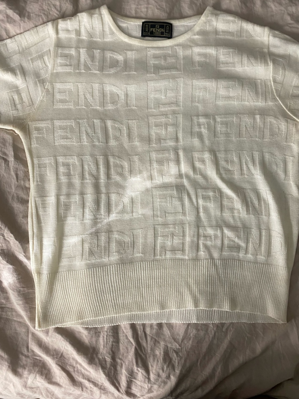 Fendi Ivory Logo Jacquard Crewneck Sweater